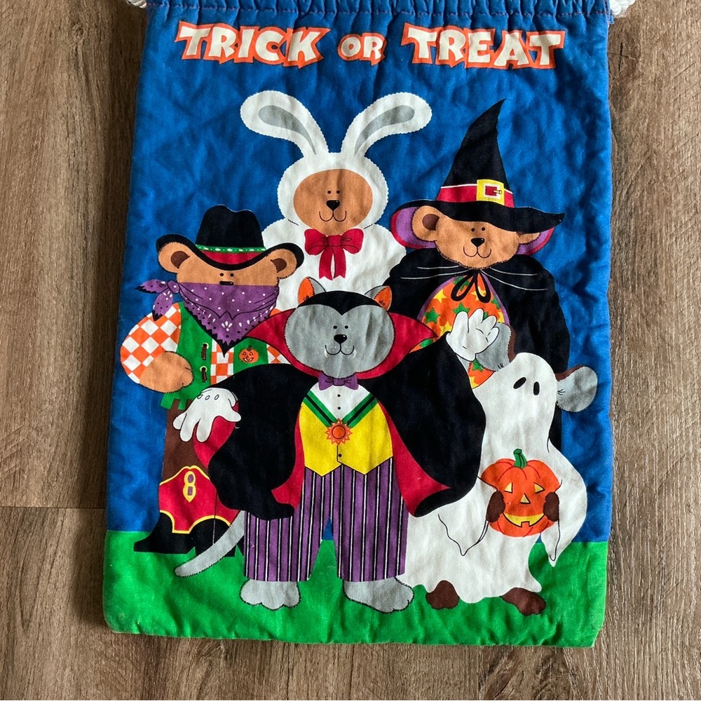 Vintage Halloween Trick or Treat Bag Fabric Cranston Print Works Glow Letters